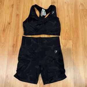 Gymshark Adapt Camo Sports Bra & Shorts Set- Black